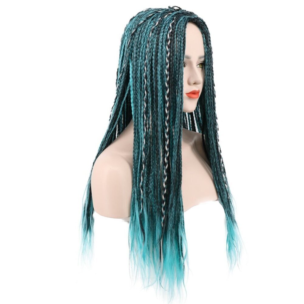 Women Long Braid Cosplay Wig Blue Black Synthetic Heat Resistant Adjustable